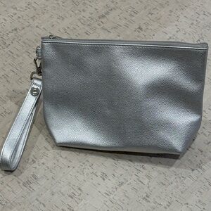 Thirty-one Silver Metallic Tapered Pouch and Wristlet Strap